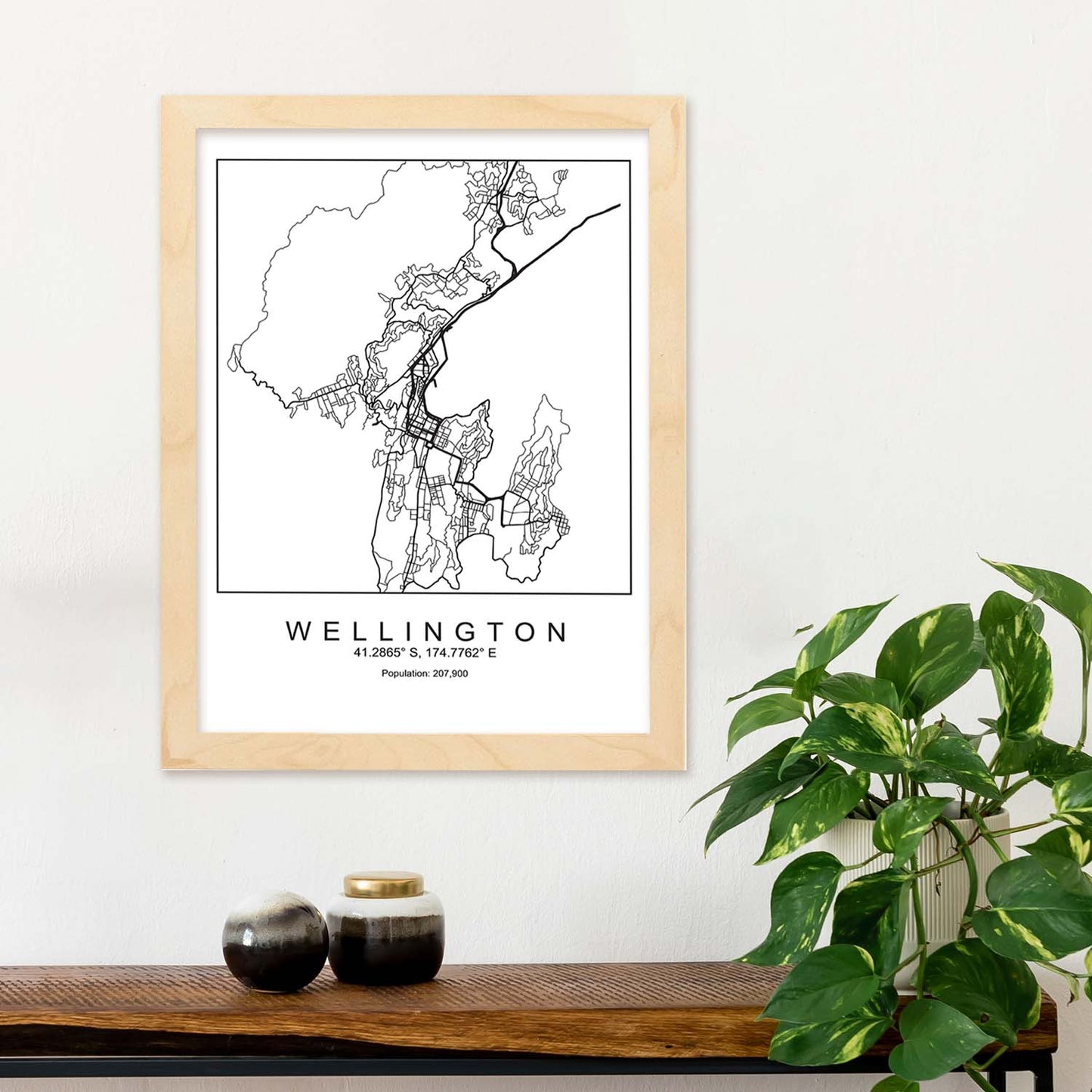 Lámina Mapa de la Ciudad Wellington Estilo nordico en Blanco y negro.-Artwork-Nacnic-Nacnic Estudio SL
