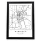 Lámina Mapa de la Ciudad Winnipeg Estilo nordico en Blanco y negro.-Artwork-Nacnic-A4-Marco Negro-Nacnic Estudio SL