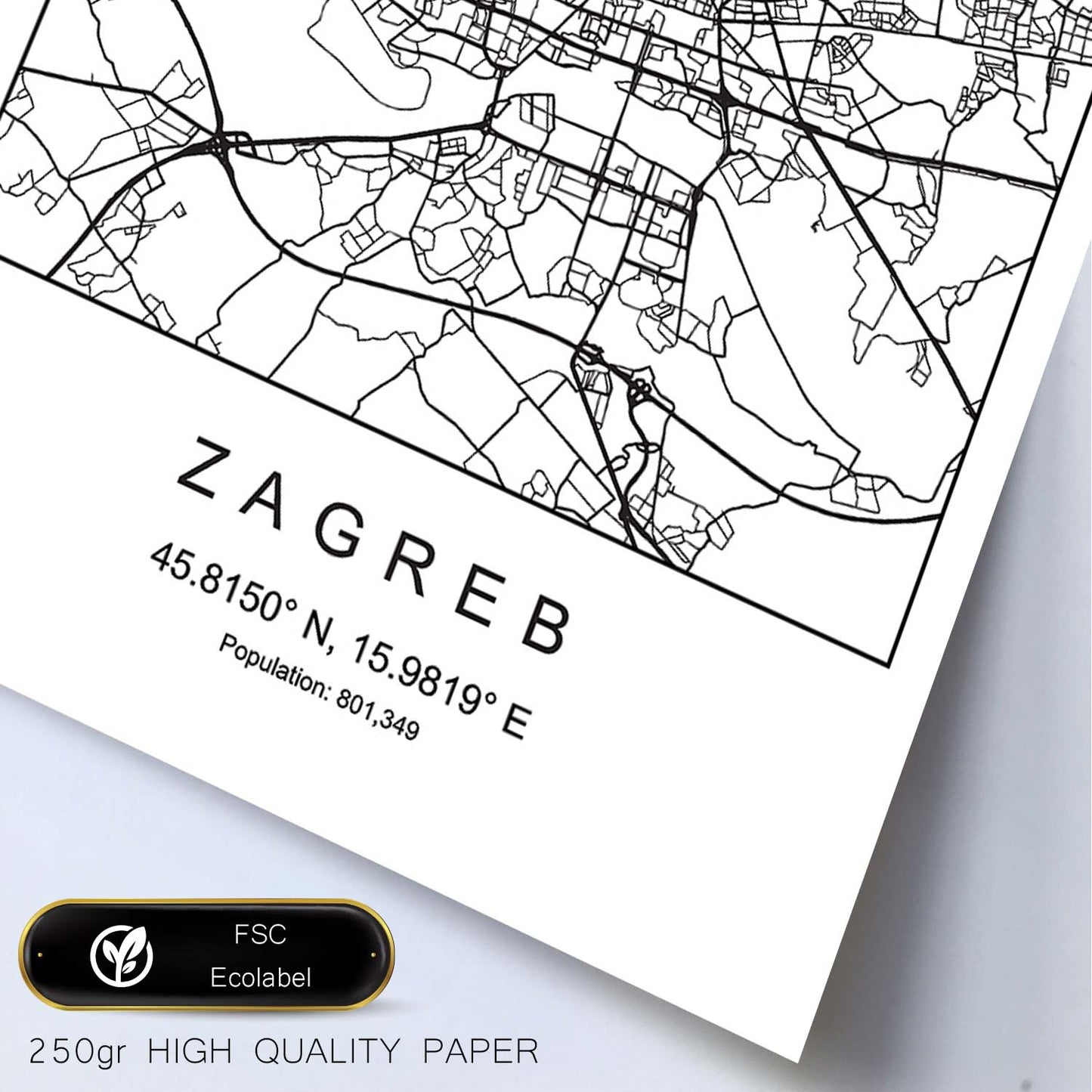 Lámina Mapa de la Ciudad Zagreb Estilo nordico en Blanco y negro.-Artwork-Nacnic-Nacnic Estudio SL
