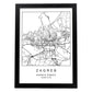 Lámina Mapa de la Ciudad Zagreb Estilo nordico en Blanco y negro.-Artwork-Nacnic-A3-Marco Negro-Nacnic Estudio SL