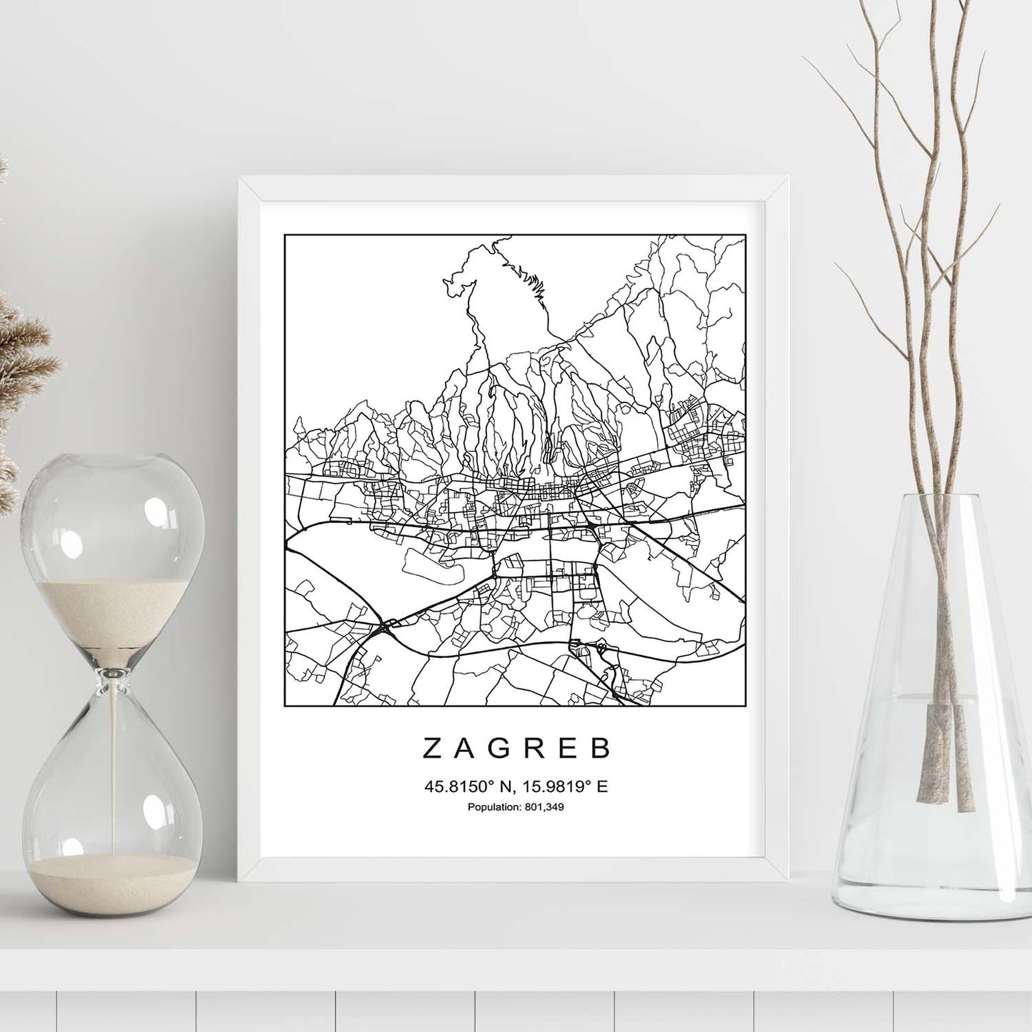 Lámina Mapa de la Ciudad Zagreb Estilo nordico en Blanco y negro.-Artwork-Nacnic-Nacnic Estudio SL