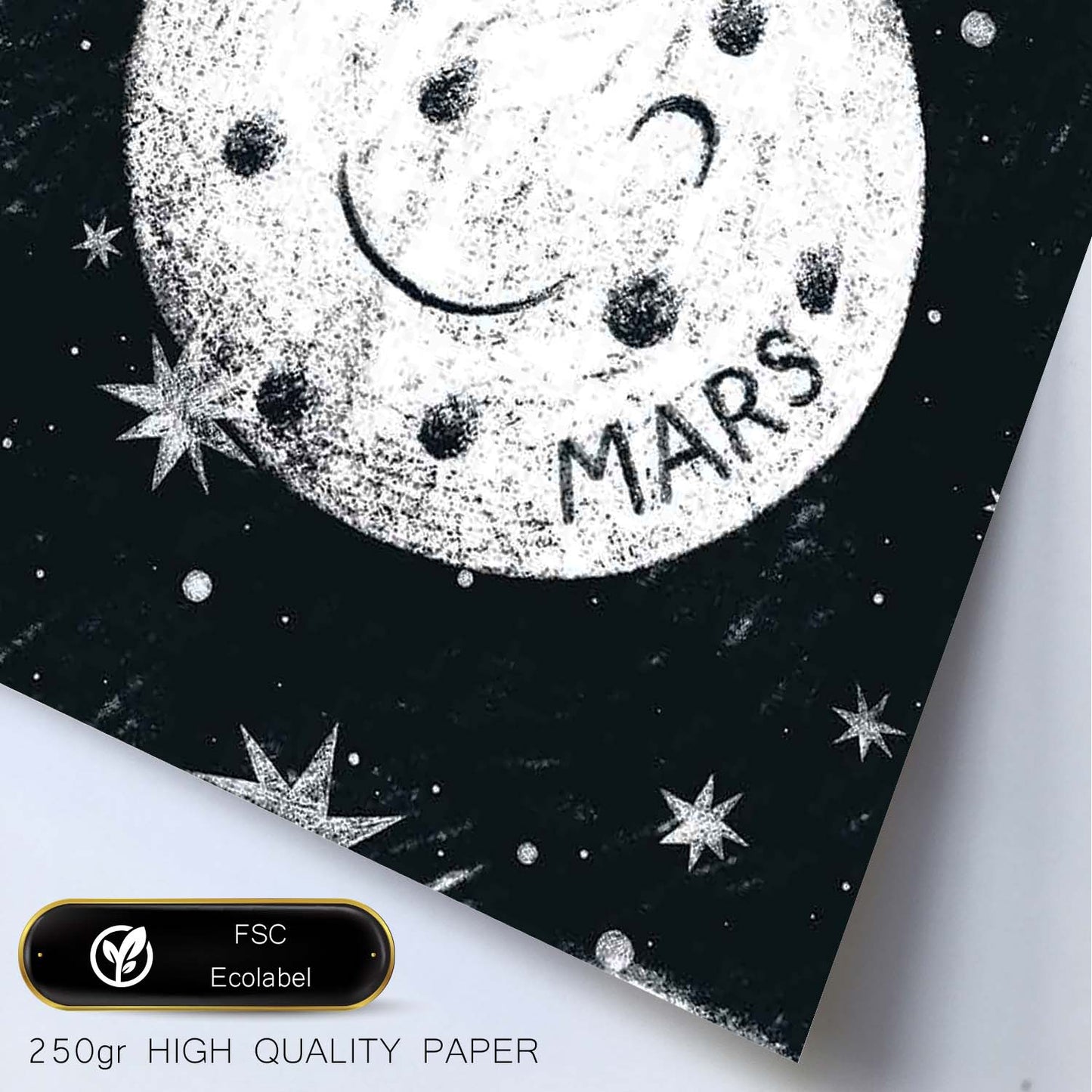 Lámina Marte Estilo nordico blanco y negro. Composiciones planetarias infantiles.-Artwork-Nacnic-Nacnic Estudio SL