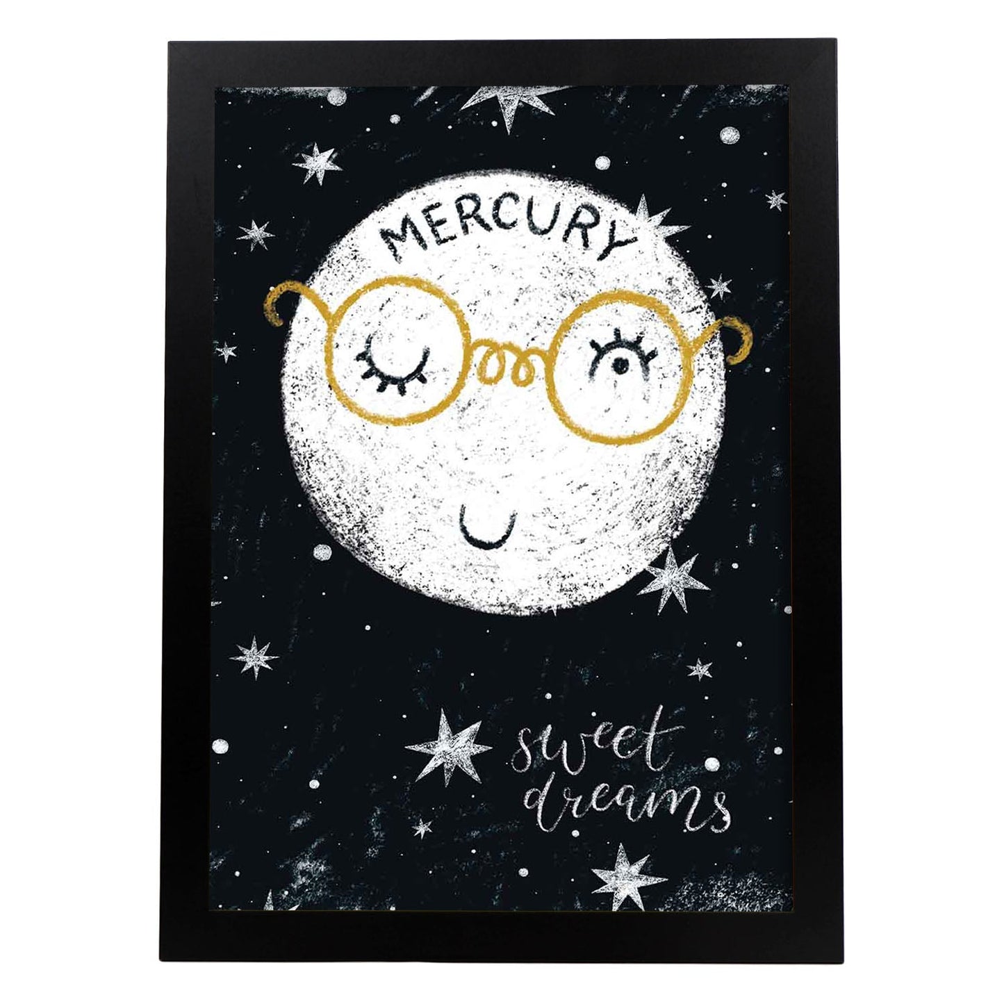 Lámina Mercurio Estilo nordico blanco y negro. Composiciones planetarias infantiles.-Artwork-Nacnic-A3-Marco Negro-Nacnic Estudio SL