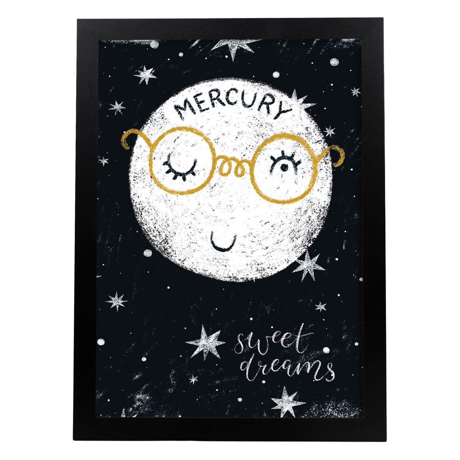 Lámina Mercurio Estilo nordico blanco y negro. Composiciones planetarias infantiles.-Artwork-Nacnic-A3-Marco Negro-Nacnic Estudio SL