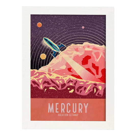 Lámina Mercurio. Pósters con detalladas ilustraciones del espacio. Coloridas imágenes de satélites, estrellas y planetas.-Artwork-Nacnic-A4-Marco Blanco-Nacnic Estudio SL