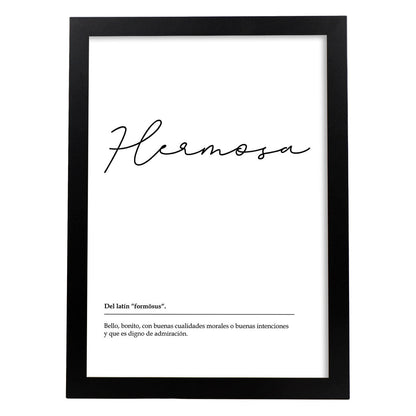 Lámina Palabra Hermosa Lámina nordicas blanco y negro. Poster 250 gr.-Artwork-Nacnic-A4-Marco Negro-Nacnic Estudio SL