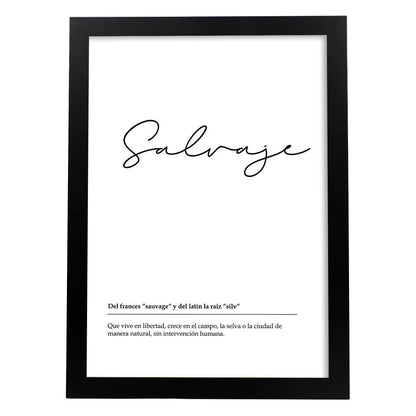 Lámina Palabra Salvaje Lámina nordicas blanco y negro.-Artwork-Nacnic-A4-Marco Negro-Nacnic Estudio SL