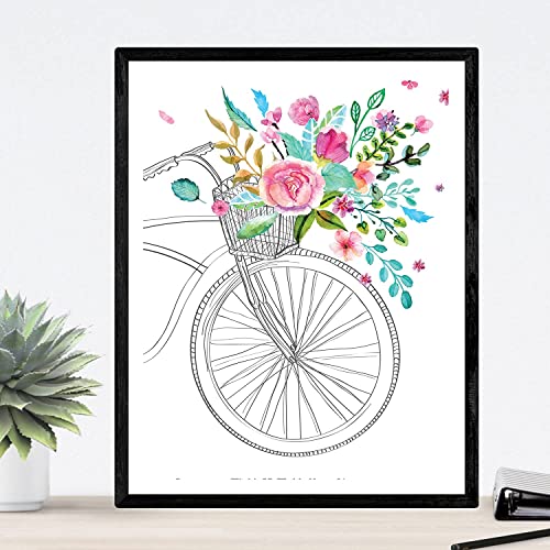 Lámina para enmarcar Bicicleta EN Primavera. Poster en Tonos Rosas y turquesas y Verdes. Poster Estilo nordico. Lámina Impresa en Tamaño A3-Artwork-Nacnic-Nacnic Estudio SL