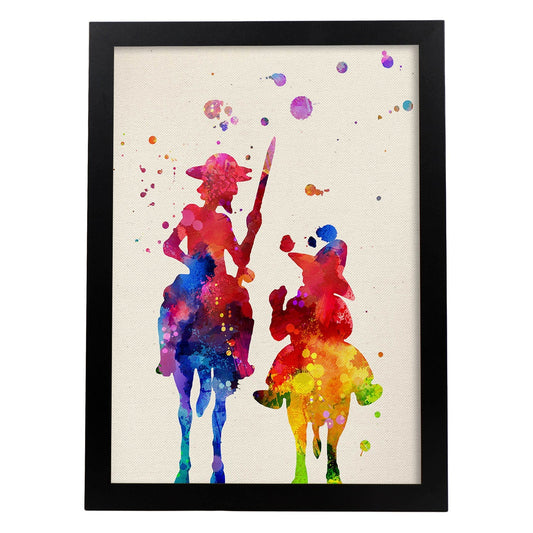Lámina para enmarcar "Don Quijote". Nacnic. Láminas a estilo acuarela. alta calidad.-Artwork-Nacnic-A4-Marco Negro-Nacnic Estudio SL