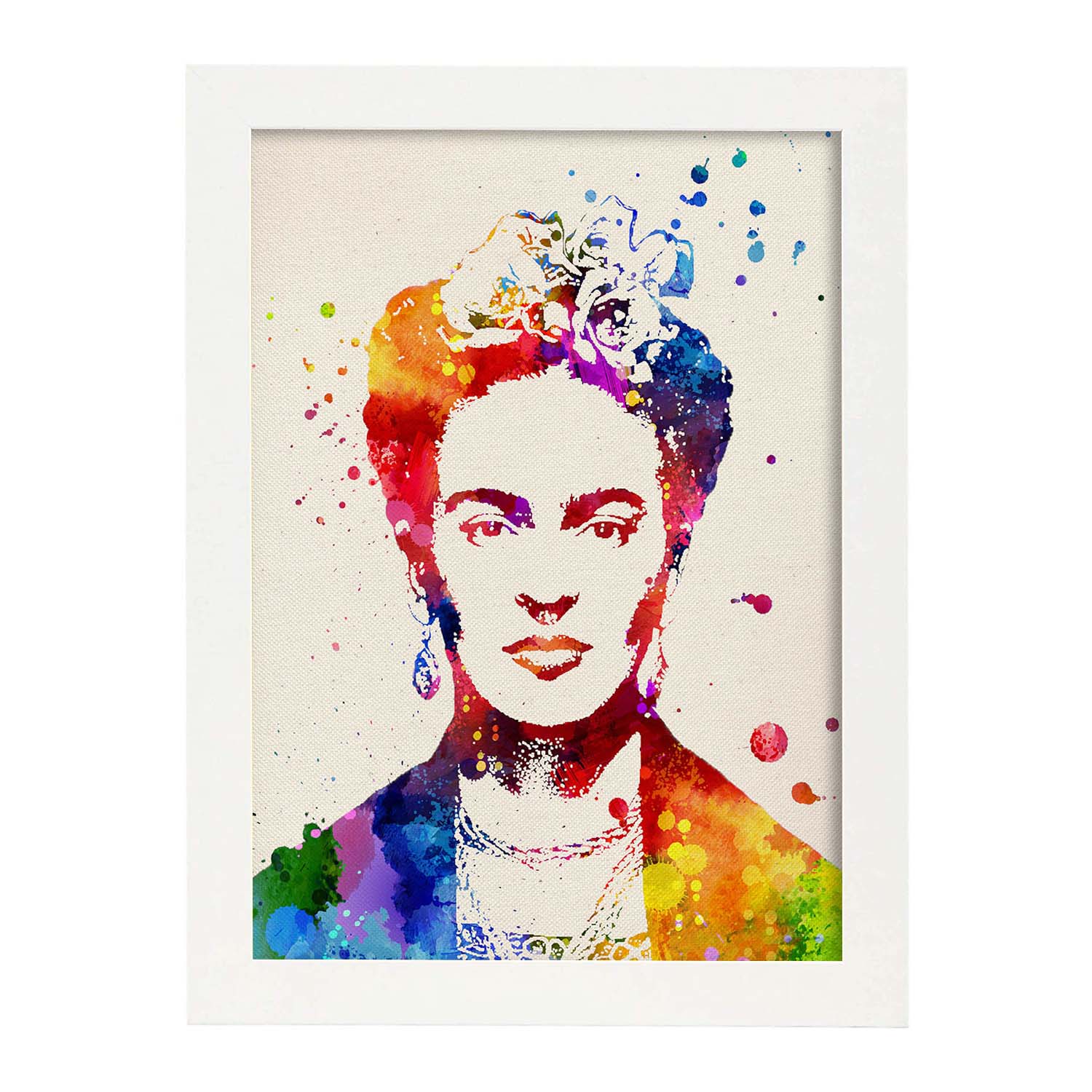 Lámina para enmarcar Frida Kahlo 2 Estilo Acuarela. Poster de la pintora Mexicana Frida Kahlo.-Artwork-Nacnic-A3-Marco Blanco-Nacnic Estudio SL