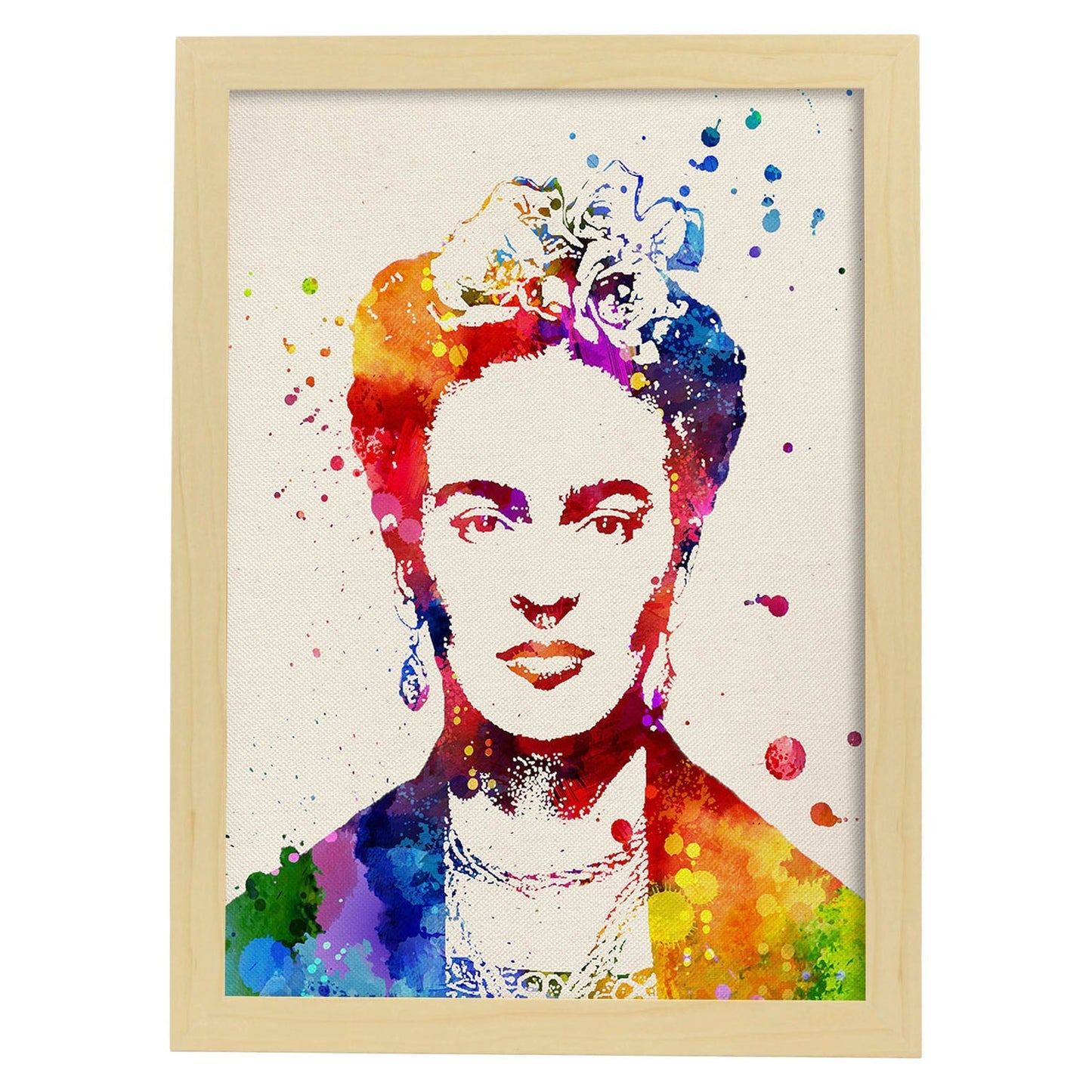 Lámina para enmarcar Frida Kahlo 2 Estilo Acuarela. Poster de la pintora Mexicana Frida Kahlo.-Artwork-Nacnic-A3-Marco Madera clara-Nacnic Estudio SL