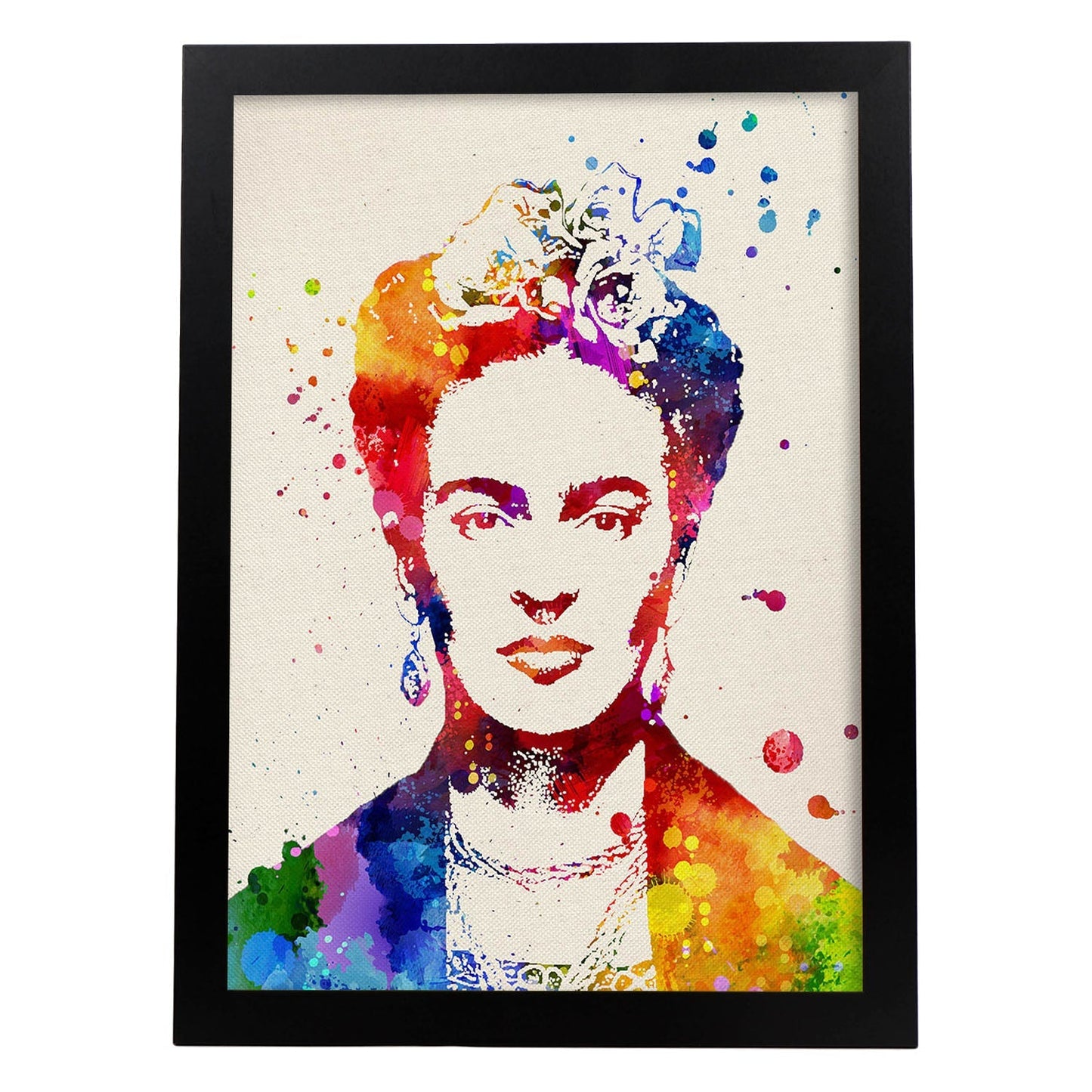 Lámina para enmarcar Frida Kahlo 2 Estilo Acuarela. Poster de la pintora Mexicana Frida Kahlo.-Artwork-Nacnic-A3-Marco Negro-Nacnic Estudio SL