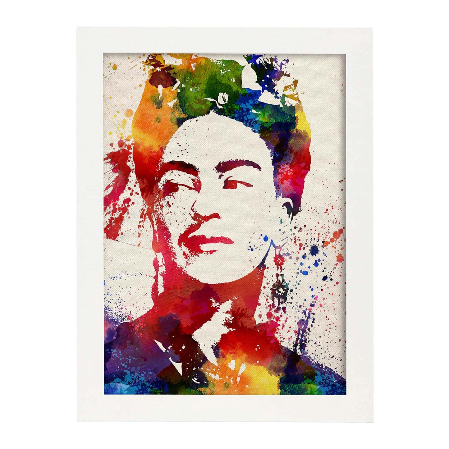 Lámina para enmarcar Frida Kahlo Estilo Acuarela. Poster con imágen de Frida Kahlo Estilo Acuarela. Lámina de la mítica pintora Frida Kahlo.-Artwork-Nacnic-A3-Marco Blanco-Nacnic Estudio SL