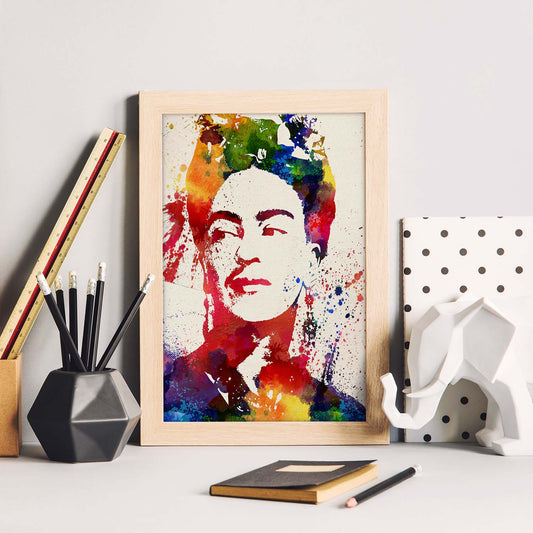 Lámina para enmarcar Frida Kahlo Estilo Acuarela. Poster con imágen de Frida Kahlo Estilo Acuarela. Lámina de la mítica pintora Frida Kahlo.-Artwork-Nacnic-A4-Sin marco-Nacnic Estudio SL
