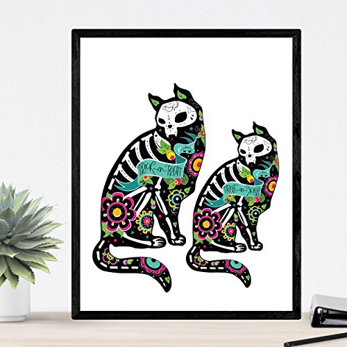 Lámina para enmarcar Gatos Mexicanos. Imagen de Dos Gatos Estilo Mejicano Poster Estilo nórdico. Lámina Impresa en Tamaño A3. Producto de diseño.-Artwork-Nacnic-Nacnic Estudio SL