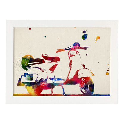 Lámina para enmarcar VESPA Estilo Acuarela Regalos creativos de motos. Laminas para enmarcar con imágenes a Estilo Acuarela. Regalo inolvidable para una Amiga. (Vespa)-Artwork-Nacnic-A4-Marco Blanco-Nacnic Estudio SL
