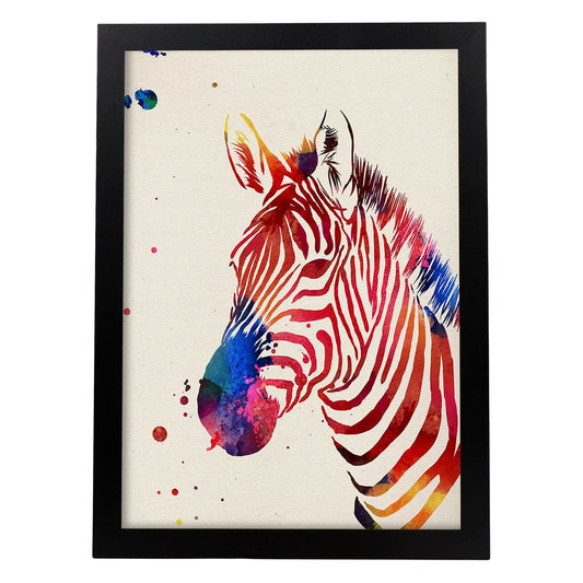 Lámina para enmarcar Zebra Regalos creativos de Animales. Laminas para enmarcar con imágenes de Animales. Regalo inolvidable para una Amiga.-Artwork-Nacnic-A4-Marco Negro-Nacnic Estudio SL