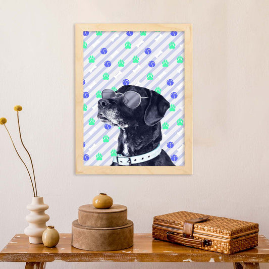 Lámina Perro Funky 2. Pósters con collages de Pop Art. Fondos con coloridos patrones funky. Decoración de interiores. Tamaño A4.-Nacnic-Nacnic Estudio SL