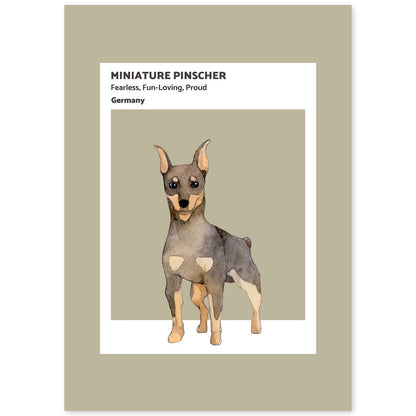 Lámina Pinscher miniatura. Pósters con ilustraciones de razas de perro en tonos cálidos y pastel.-Artwork-Nacnic-A4-Sin marco-Nacnic Estudio SL