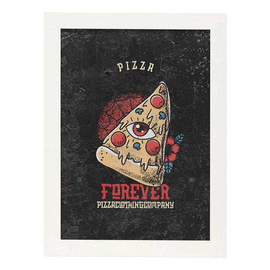 Lámina Pizza. Pósters con modernos diseños estilo tatuaje sobre fondo oscuro.-Artwork-Nacnic-A4-Marco Blanco-Nacnic Estudio SL