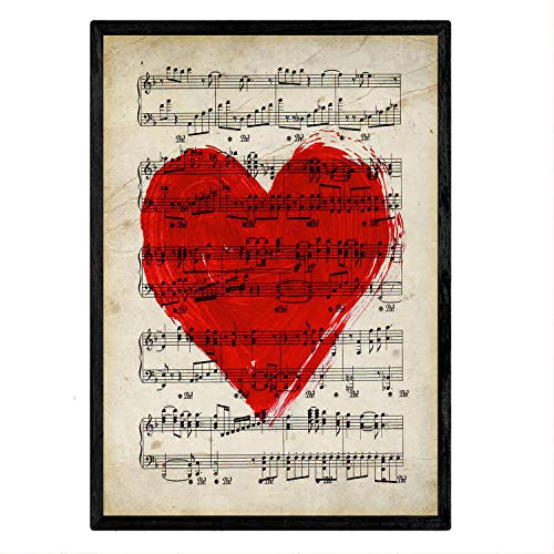 Lámina poster "Corazón" vintage de partituras. Ilustracion sobre antiguas partituras. Perfecta para amantes de la música.-Artwork-Nacnic-Nacnic Estudio SL