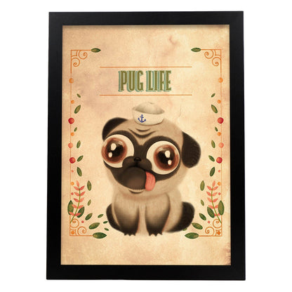 Lámina Pug. Pósters con divertidos animales domésticos.-Artwork-Nacnic-A4-Marco Negro-Nacnic Estudio SL