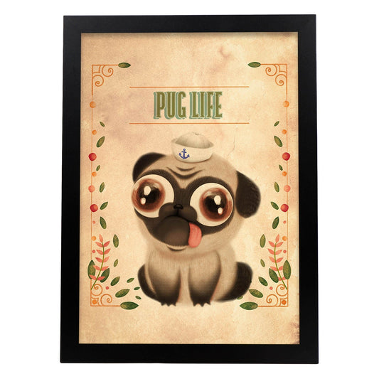 Lámina Pug. Pósters con divertidos animales domésticos.-Artwork-Nacnic-A4-Marco Negro-Nacnic Estudio SL