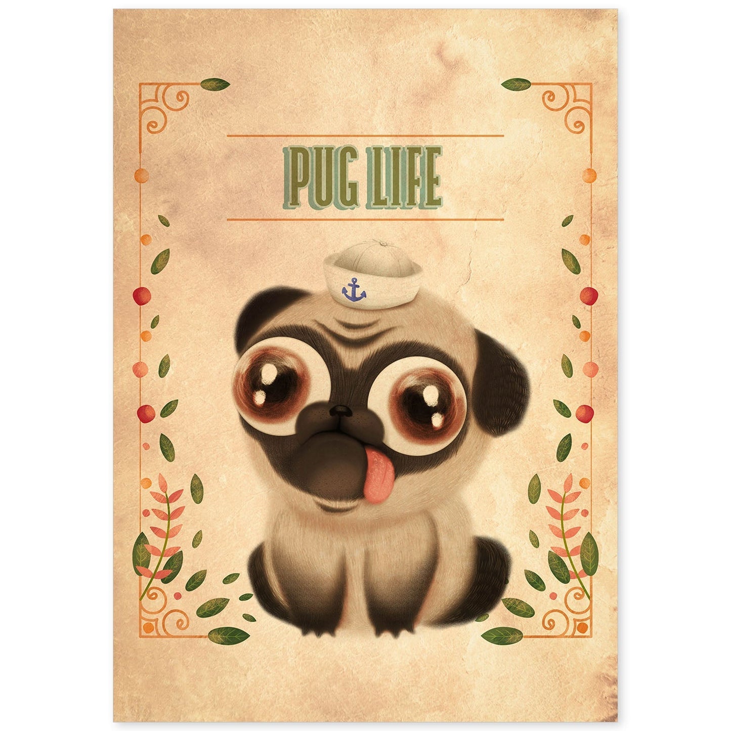 Lámina Pug. Pósters con divertidos animales domésticos.-Artwork-Nacnic-A4-Sin marco-Nacnic Estudio SL