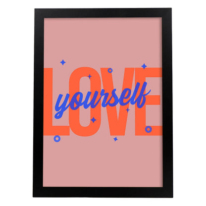 Lámina Quiérete. Pósters con diseño de rótulo y mensajes motivacionales para el día a día.-Artwork-Nacnic-A4-Marco Negro-Nacnic Estudio SL