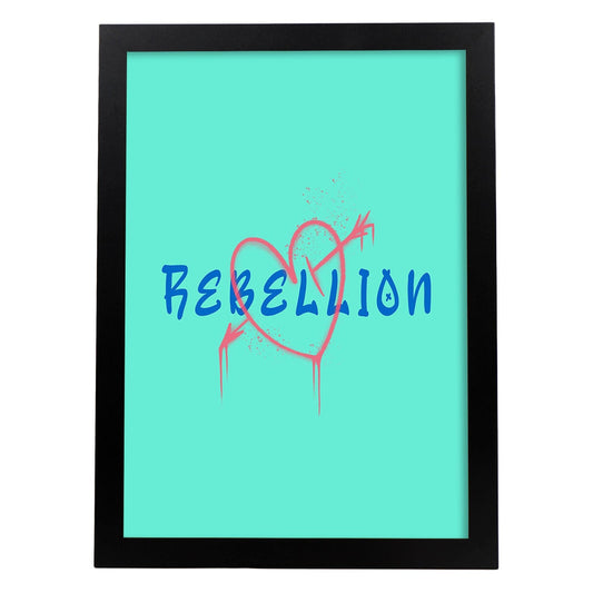 Lámina Rebelión. Pósters con ilustraciones minimalistas y coloridas de graffiti.-Artwork-Nacnic-A4-Marco Negro-Nacnic Estudio SL