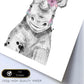Lámina Rinoceronte infantil con plumas en la cabeza poster animales infantiles-Artwork-Nacnic-Nacnic Estudio SL