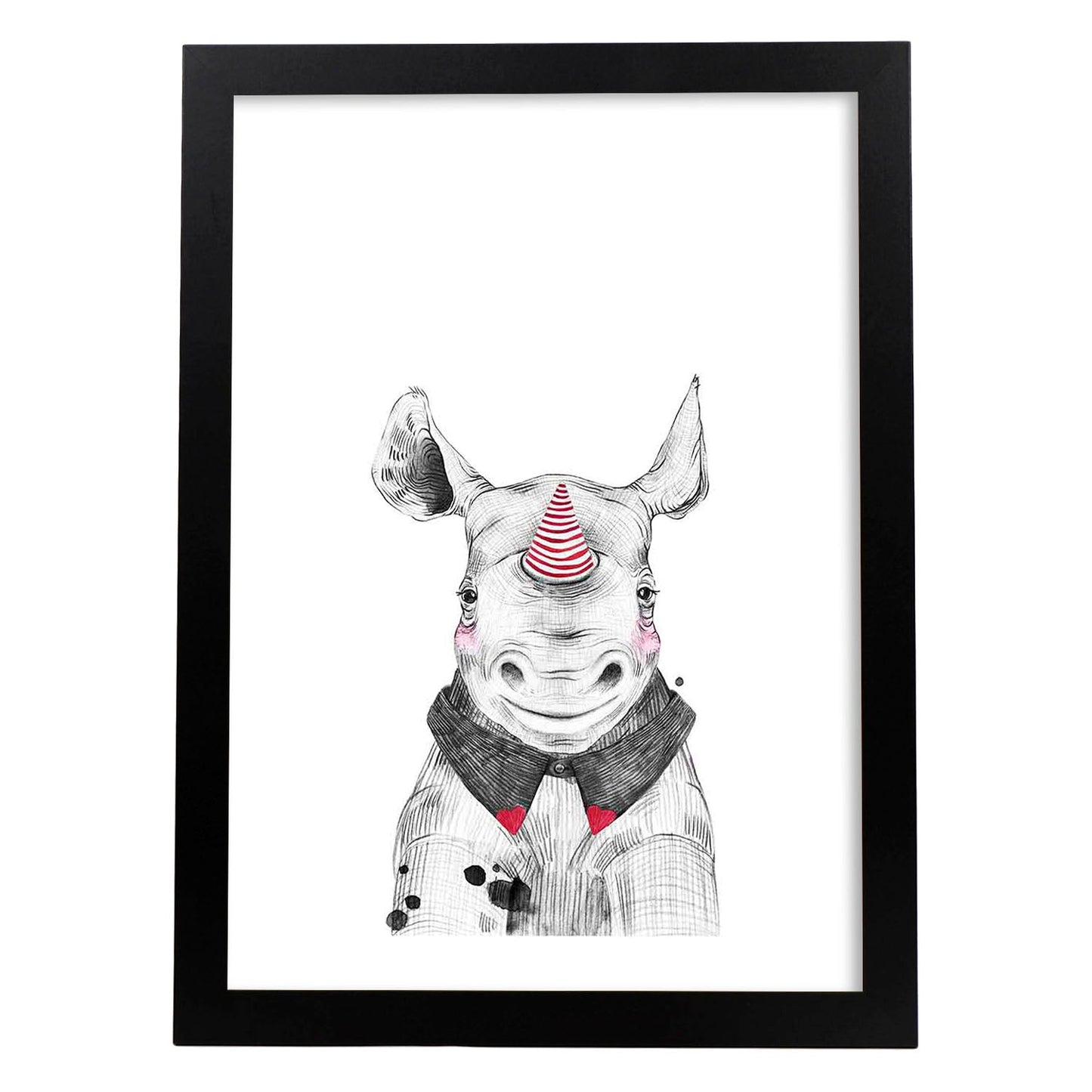 Lámina Rinoceronte infantil de cumpleaños poster animales infantiles-Artwork-Nacnic-A3-Marco Negro-Nacnic Estudio SL