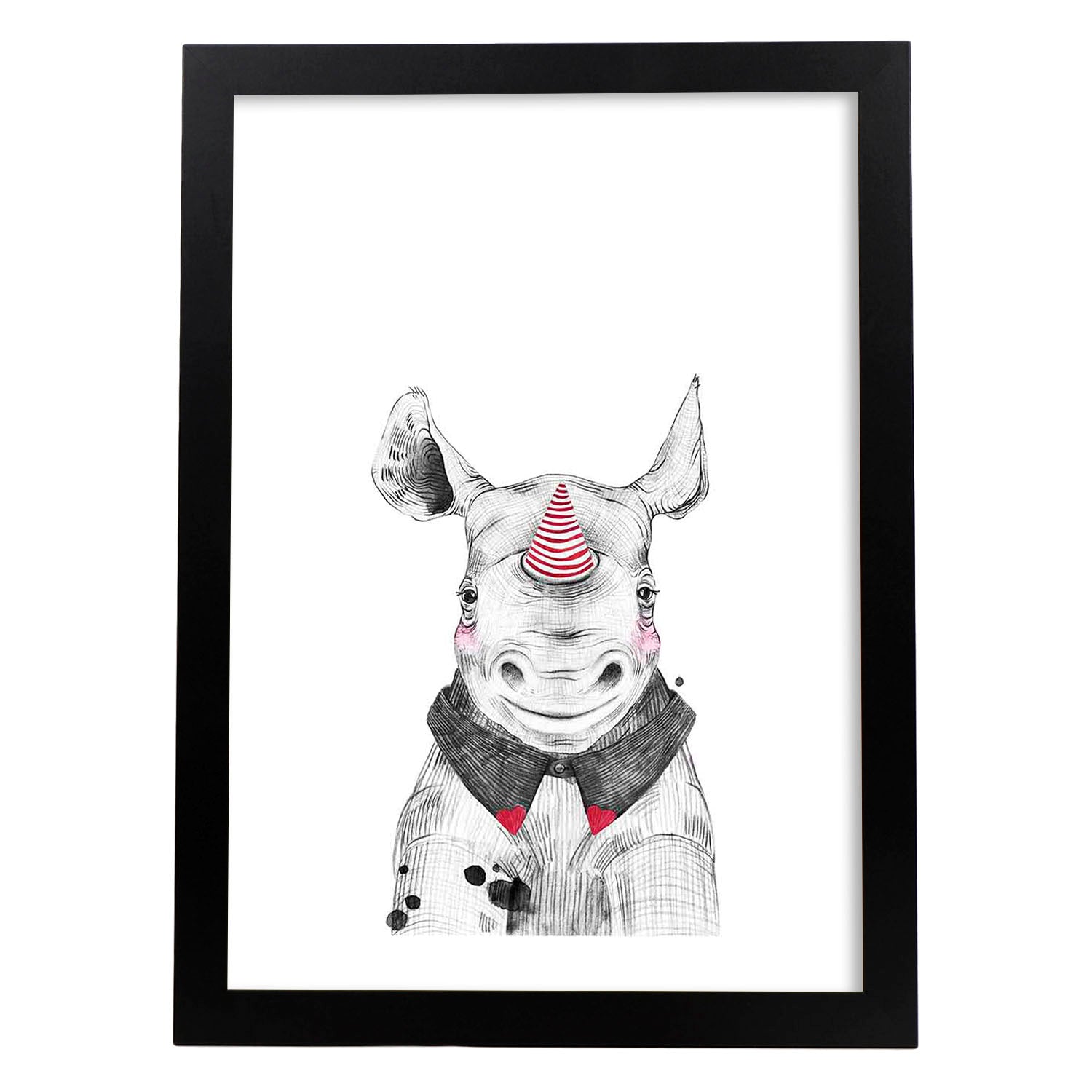 Lámina Rinoceronte infantil de cumpleaños poster animales infantiles-Artwork-Nacnic-A4-Marco Negro-Nacnic Estudio SL