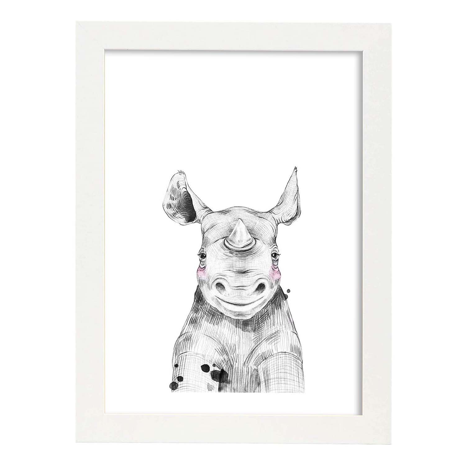 Lámina Rinoceronte infantil poster animales infantiles-Artwork-Nacnic-A3-Marco Blanco-Nacnic Estudio SL