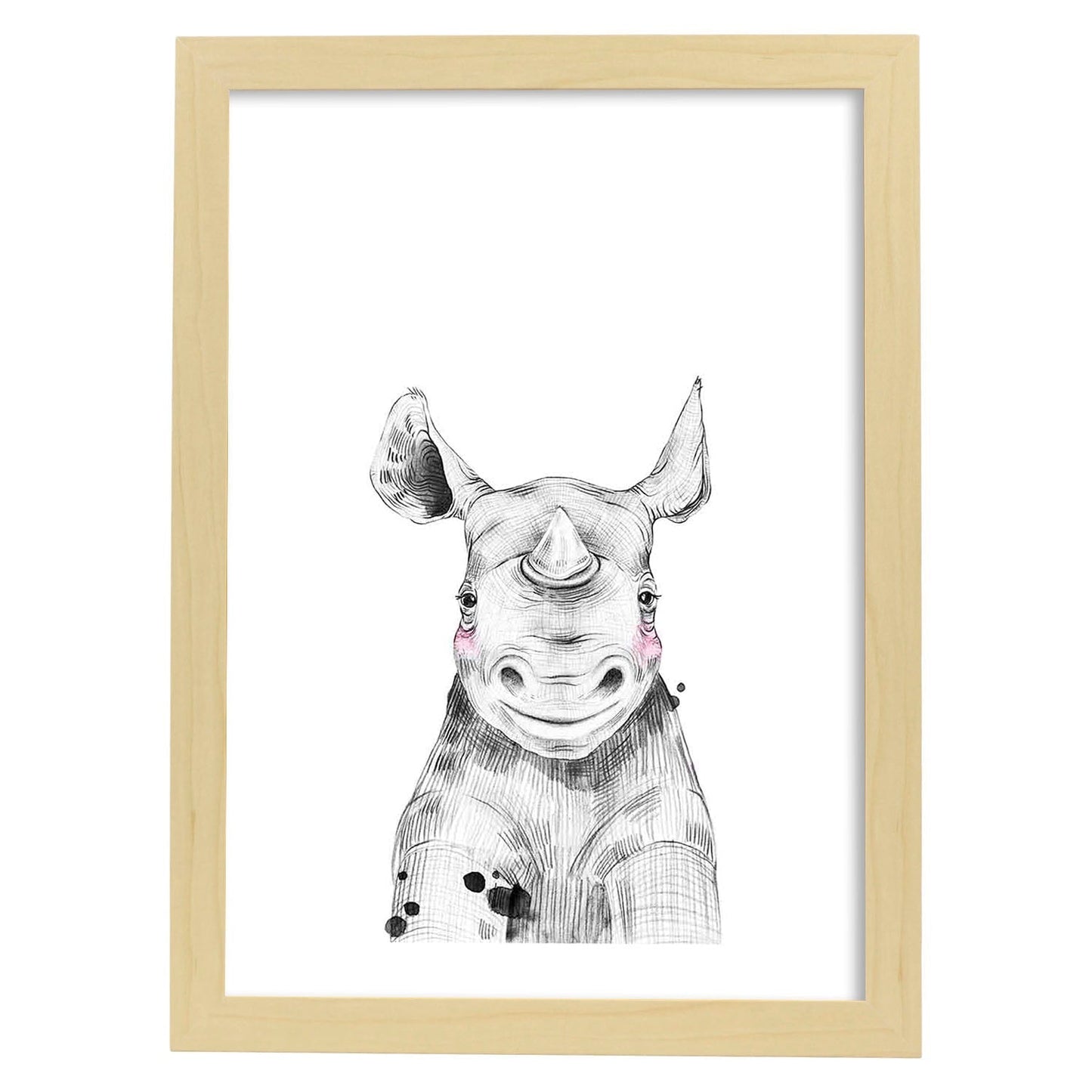 Lámina Rinoceronte infantil poster animales infantiles-Artwork-Nacnic-A3-Marco Madera clara-Nacnic Estudio SL