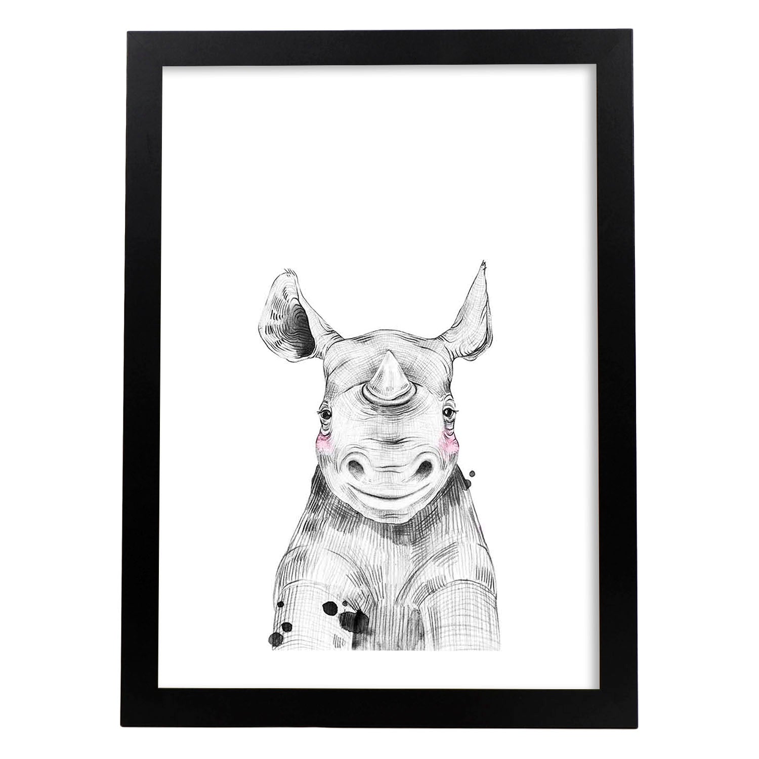 Lámina Rinoceronte infantil poster animales infantiles-Artwork-Nacnic-A3-Marco Negro-Nacnic Estudio SL