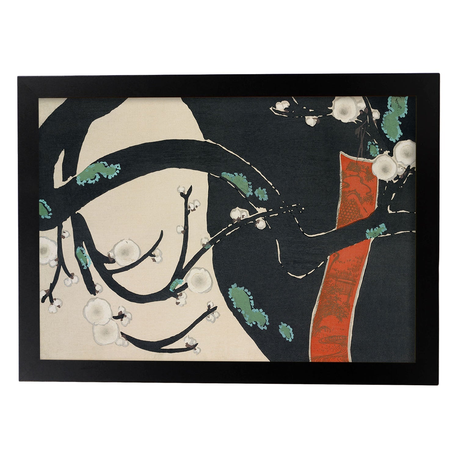 Lámina Rinpa 14. Pósters con llamativas ilustraciones Rinpa del artista japonés Kamisaka Sekka.-Artwork-Nacnic-A4-Marco Negro-Nacnic Estudio SL