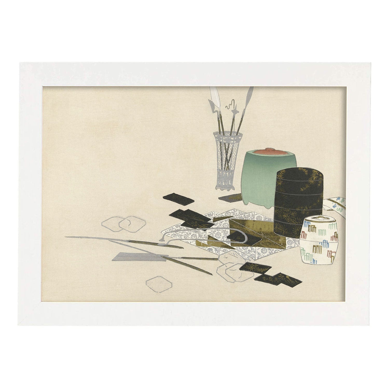 Lámina Rinpa 49. Pósters con llamativas ilustraciones Rinpa del artista japonés Kamisaka Sekka.-Artwork-Nacnic-A4-Marco Blanco-Nacnic Estudio SL