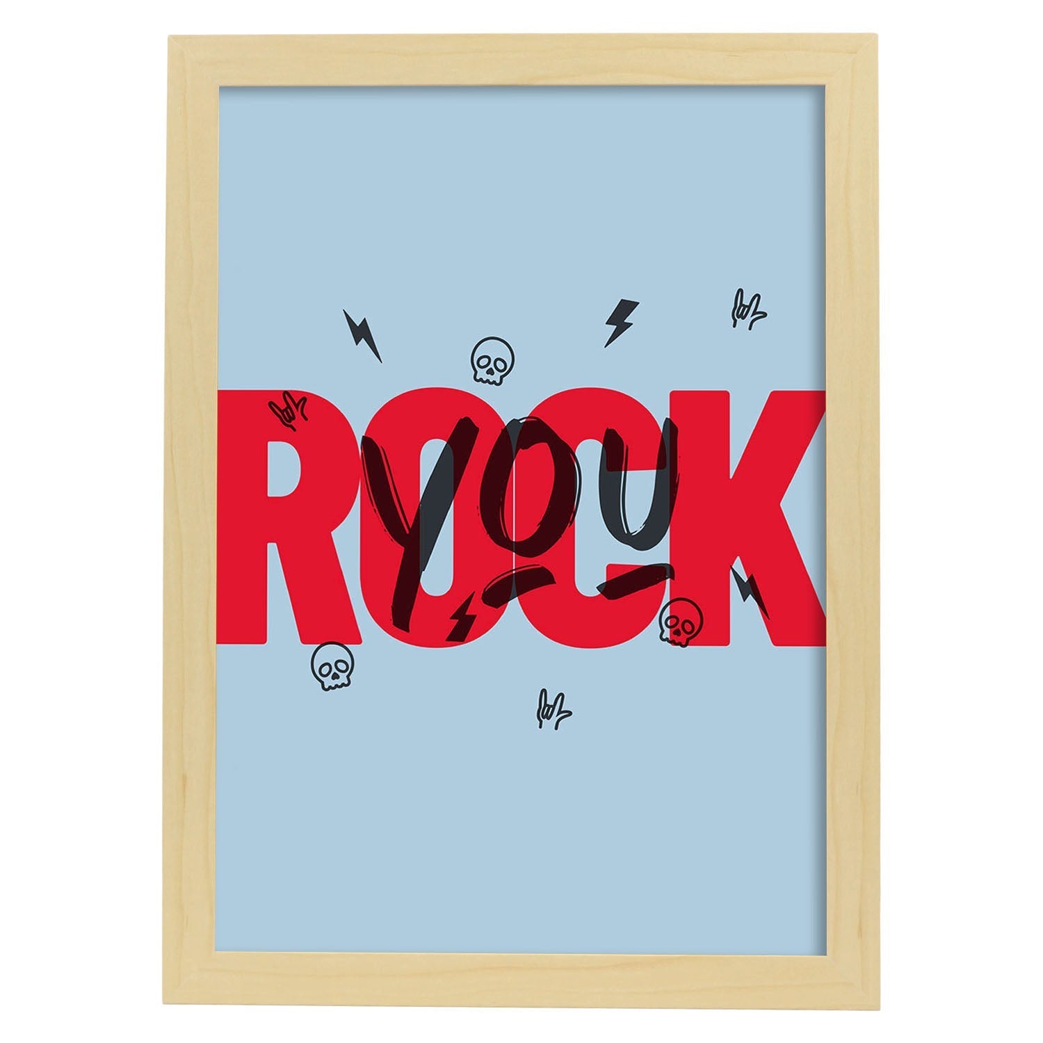 Lámina Rock. Pósters con diseño de rótulo y mensajes motivacionales para el día a día.-Artwork-Nacnic-A4-Marco Madera clara-Nacnic Estudio SL