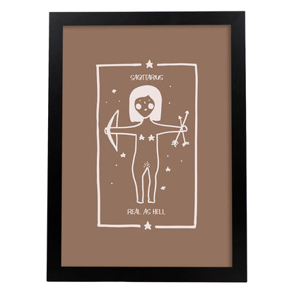 Lámina Sagitario. Pósters con ilustraciones femeninas de los signos del zodíaco.-Artwork-Nacnic-A4-Marco Negro-Nacnic Estudio SL