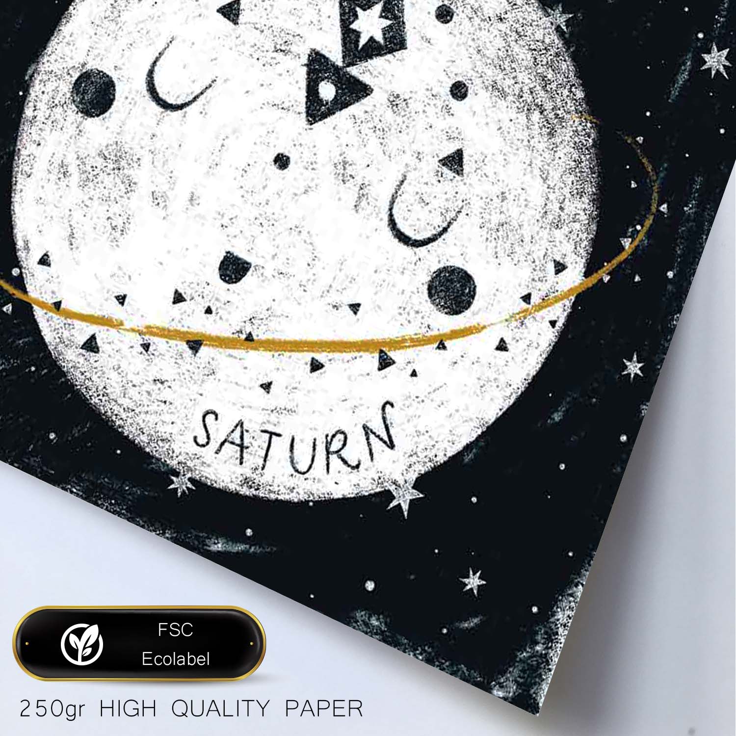 Lámina Saturno Estilo nordico blanco y negro. Composiciones planetarias infantiles.-Artwork-Nacnic-Nacnic Estudio SL