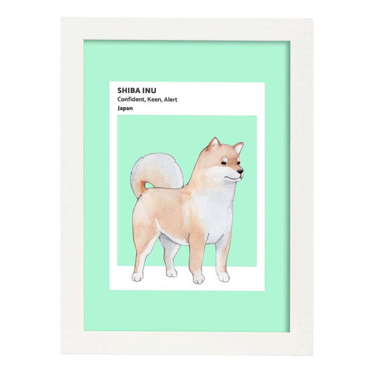 Lámina Shiba-Inu. Pósters con ilustraciones de razas de perro en tonos cálidos y pastel.-Artwork-Nacnic-A4-Marco Blanco-Nacnic Estudio SL