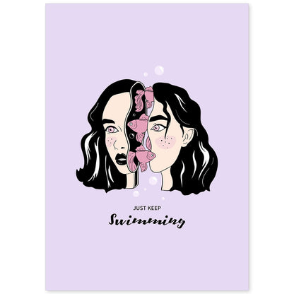 Lámina Sigue nadando. Pósters con ilustraciones artísticas de cabezas de mujer.-Artwork-Nacnic-A4-Sin marco-Nacnic Estudio SL