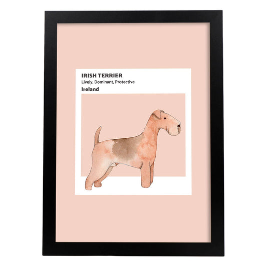 Lámina Terrier irlandes. Pósters con ilustraciones de razas de perro en tonos cálidos y pastel.-Artwork-Nacnic-A4-Marco Negro-Nacnic Estudio SL