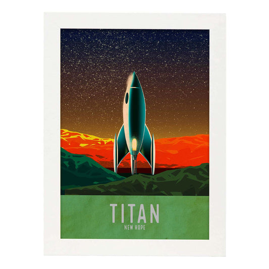 Lámina Titan. Pósters con detalladas ilustraciones del espacio. Coloridas imágenes de satélites, estrellas y planetas.-Artwork-Nacnic-A4-Marco Blanco-Nacnic Estudio SL