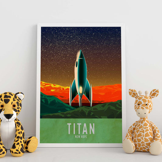 Lámina Titan. Pósters con detalladas ilustraciones del espacio. Coloridas imágenes de satélites, estrellas y planetas.-Artwork-Nacnic-Nacnic Estudio SL