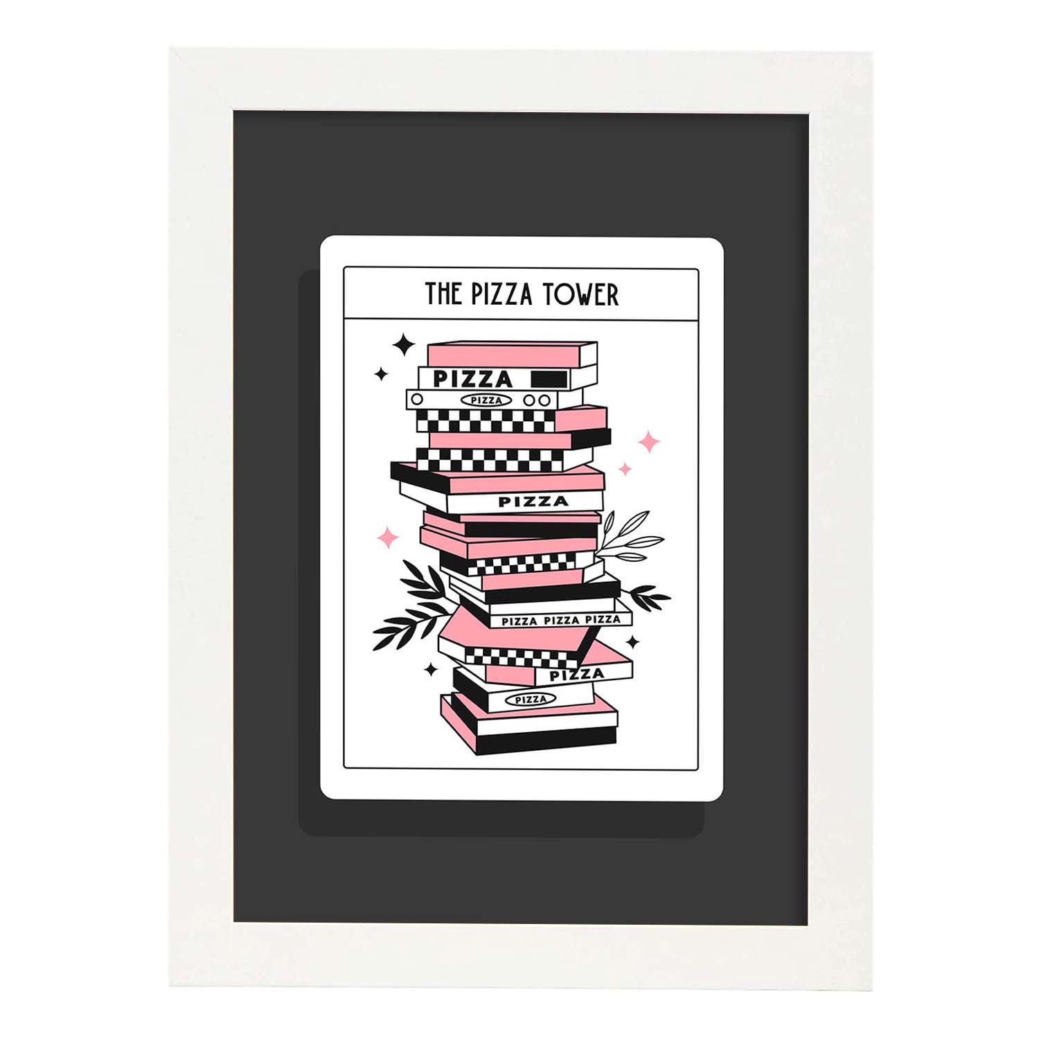 Lámina Torre de pizza. Pósters con originales ilustraciones de las cartas Tarot.-Artwork-Nacnic-A3-Marco Blanco-Nacnic Estudio SL
