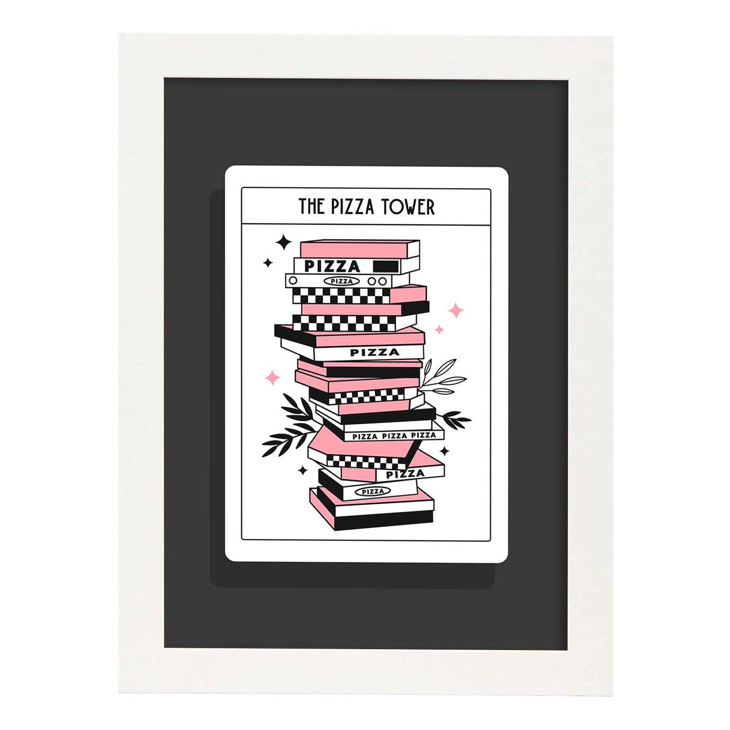 Lámina Torre de pizza. Pósters con originales ilustraciones de las cartas Tarot.-Artwork-Nacnic-A4-Marco Blanco-Nacnic Estudio SL
