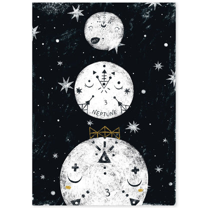 Lámina Tres planetas Estilo nordico blanco y negro. Composiciones planetarias infantiles-Artwork-Nacnic-A4-Sin marco-Nacnic Estudio SL