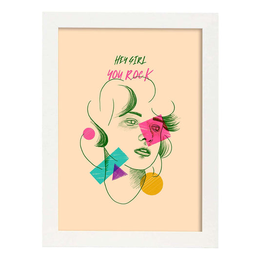 Lámina Tú mandas, chica. Pósters con mensaje. Bocetos de bustos minimalistas y coloridos.-Artwork-Nacnic-A4-Marco Blanco-Nacnic Estudio SL